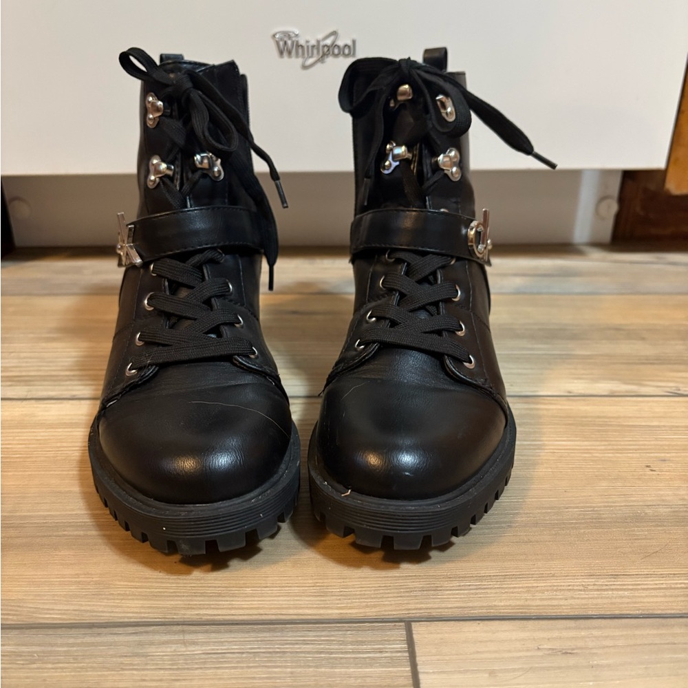 Calvin Klein Black Combat Boots with Rugged Sole